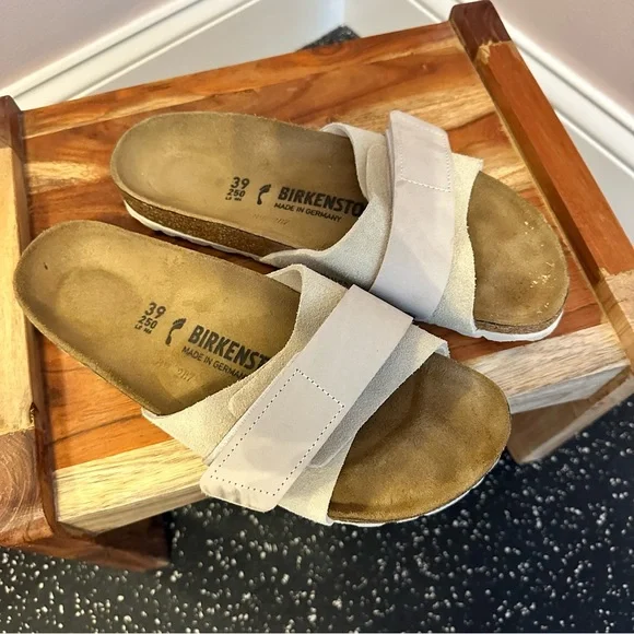 Birkenstock Cream Suede Slip-On Sandals - Picture 1 of 8
